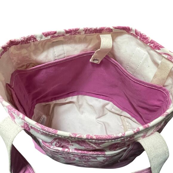 Lands End Canvas Tote Bag Boat Floral Toile Medium 16" Beach Travel Pink Pockets - Picture 2 of 16